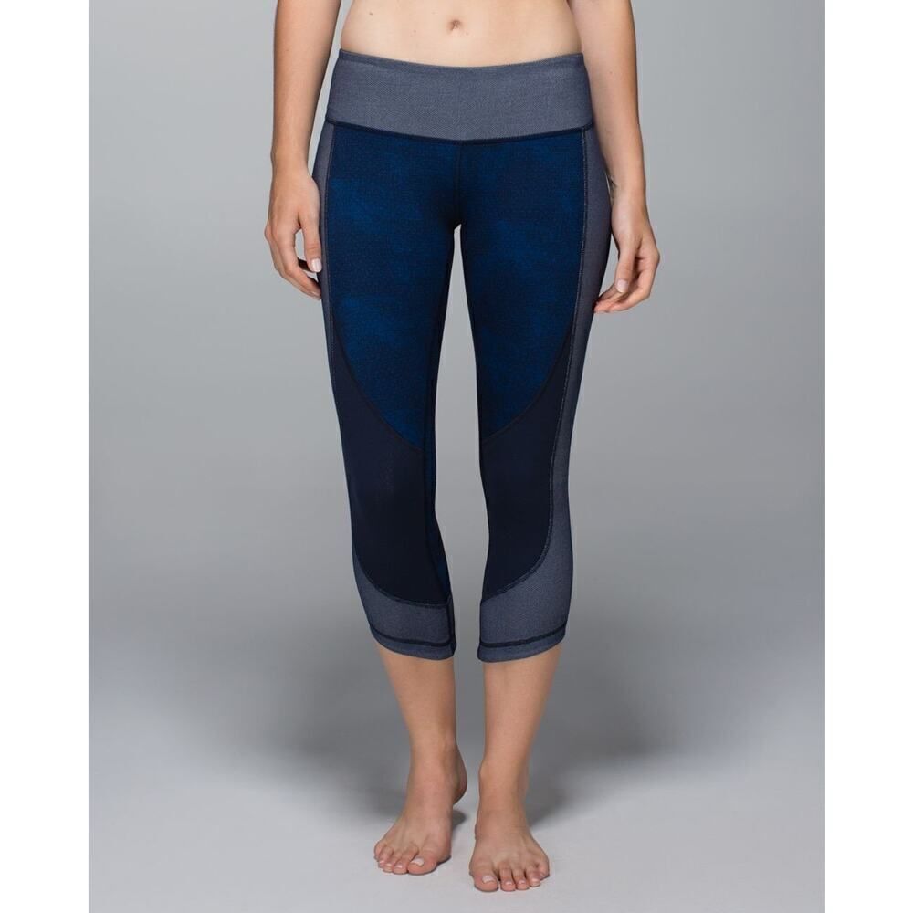 Lululemon Wunder Under Crop Legging Sashiko Cross Rugged Blue - Size: 6